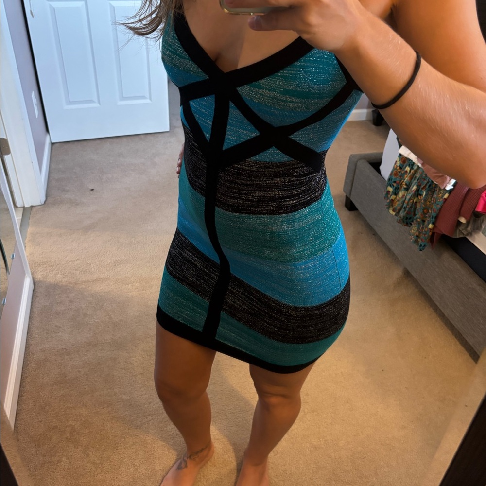 bebe Black and Blue Mini Dress